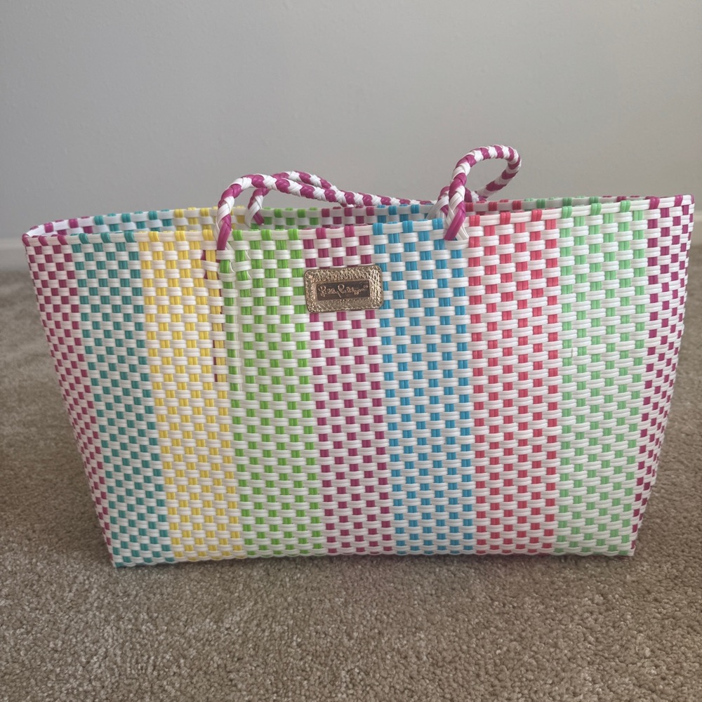 Lilly Pulitzer Summer Beach Tote bag woven Multicolor pink stripes